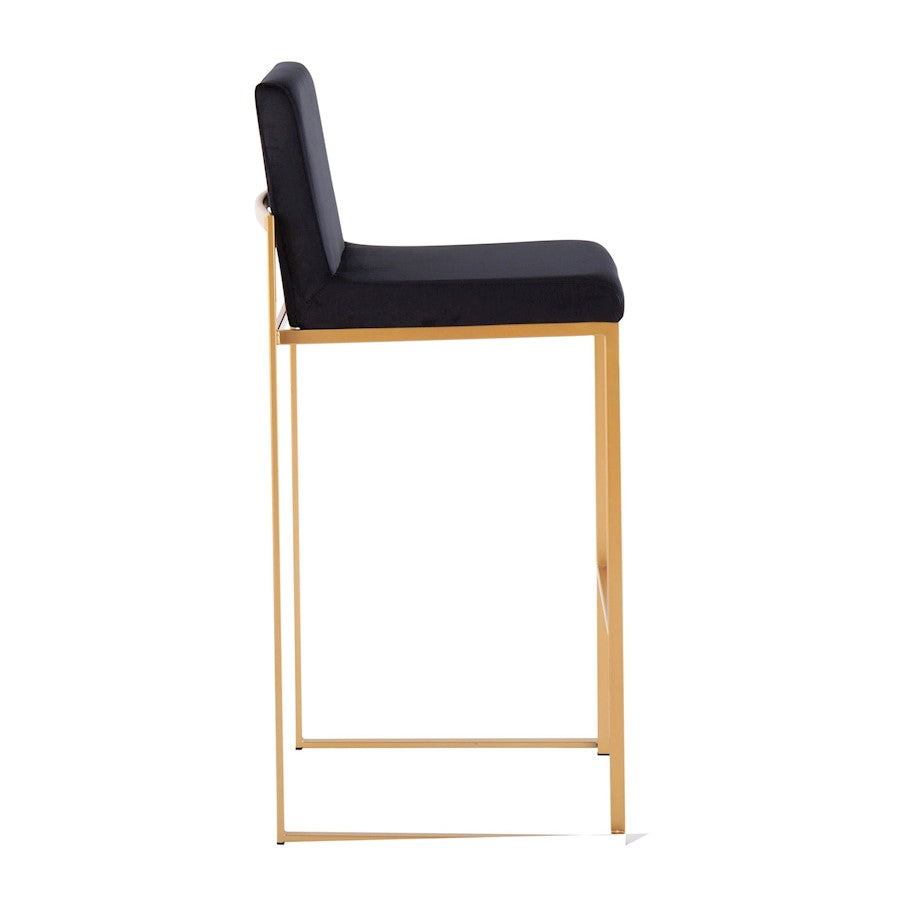 LumiSource Fuji High Back Barstool Set of 2 | Gold Steel and Black Velvet | Kitchen Island & Bar Seating | 40.5in H, 31in | Model B30-FUJIHBAUVBK2