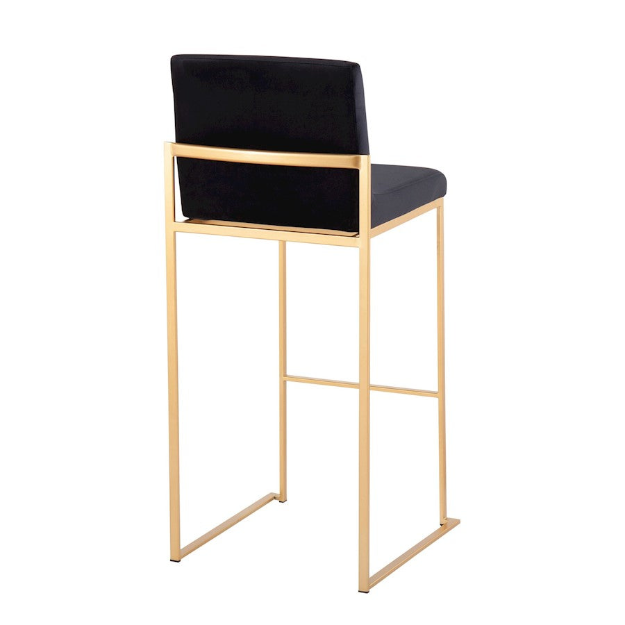 LumiSource Fuji High Back Barstool Set of 2 | Gold Steel and Black Velvet | Kitchen Island & Bar Seating | 40.5in H, 31in | Model B30-FUJIHBAUVBK2