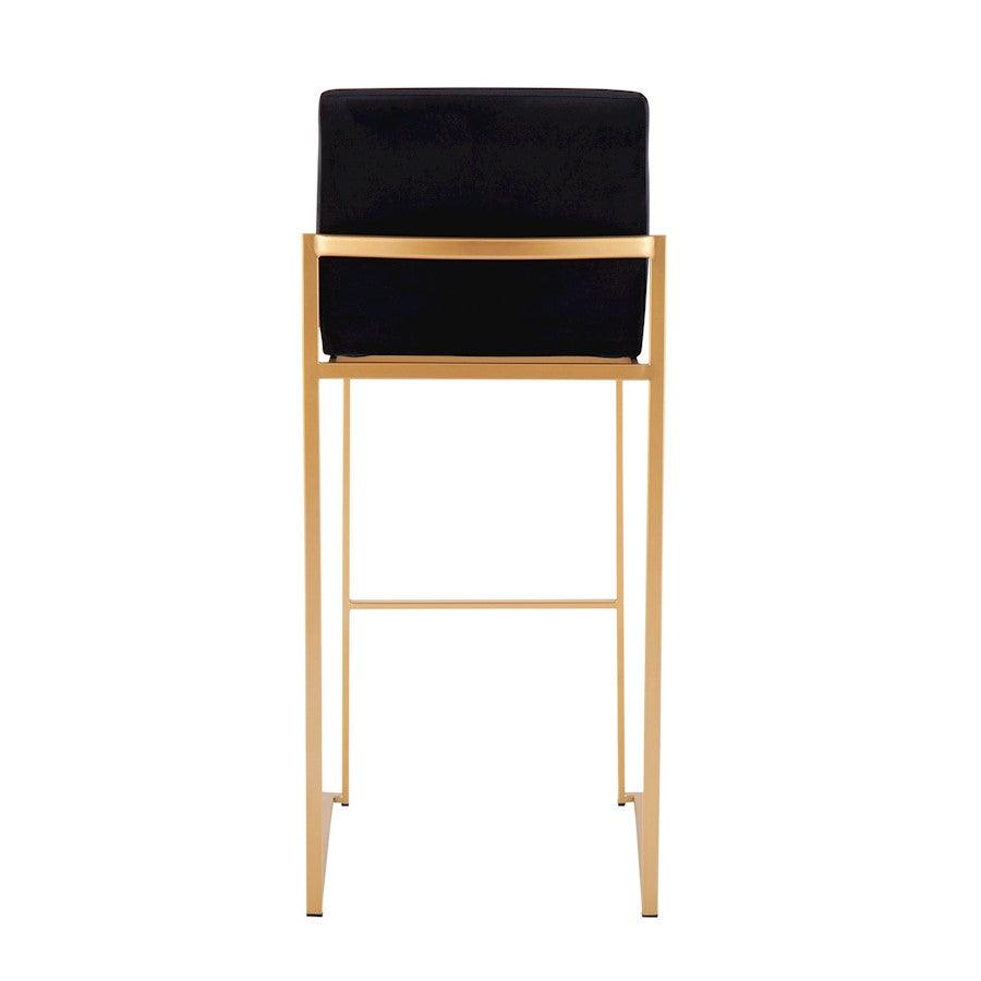 LumiSource Fuji High Back Barstool Set of 2 | Gold Steel and Black Velvet | Kitchen Island & Bar Seating | 40.5in H, 31in | Model B30-FUJIHBAUVBK2