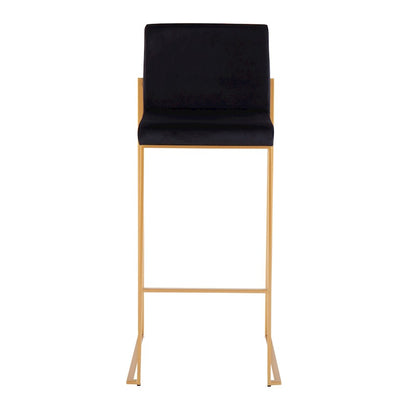 LumiSource Fuji High Back Barstool Set of 2 | Gold Steel and Black Velvet | Kitchen Island & Bar Seating | 40.5in H, 31in | Model B30-FUJIHBAUVBK2