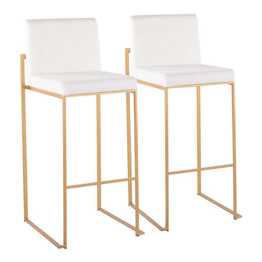 LumiSource Fuji High Back Barstool Set of 2 | Gold Steel and White Velvet | Kitchen Island & Bar Seating | 40.5in H, 31in | Model B30-FUJIHBAUVW2
