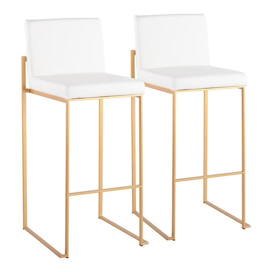 LumiSource Fuji High Back Barstool Set of 2 | Gold Steel and White PU | Kitchen Island & Bar Seating | 40.5in H, 31in Seat | Model B30-FUJIHBAUW2