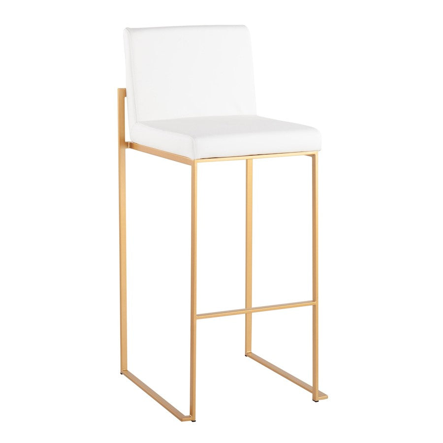LumiSource Fuji High Back Barstool Set of 2 | Gold Steel and White PU | Kitchen Island & Bar Seating | 40.5in H, 31in Seat | Model B30-FUJIHBAUW2