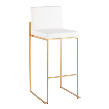 LumiSource Fuji High Back Barstool Set of 2 | Gold Steel and White PU | Kitchen Island & Bar Seating | 40.5in H, 31in Seat | Model B30-FUJIHBAUW2