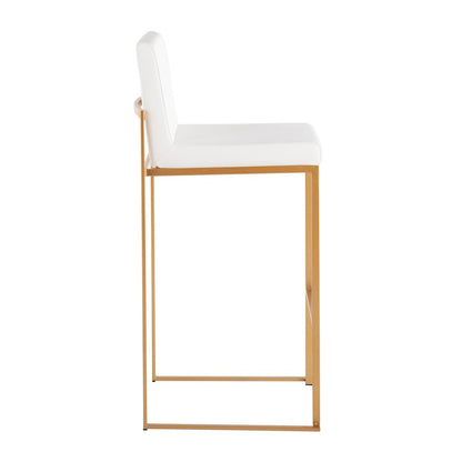 LumiSource Fuji High Back Barstool Set of 2 | Gold Steel and White PU | Kitchen Island & Bar Seating | 40.5in H, 31in Seat | Model B30-FUJIHBAUW2