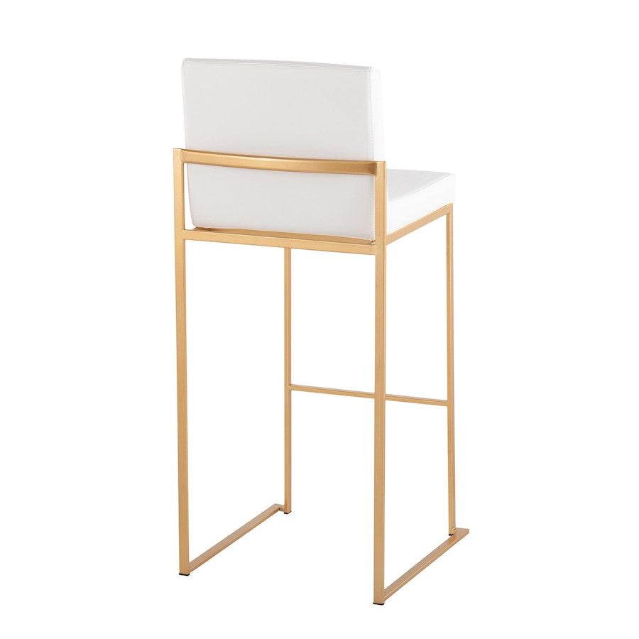 LumiSource Fuji High Back Barstool Set of 2 | Gold Steel and White PU | Kitchen Island & Bar Seating | 40.5in H, 31in Seat | Model B30-FUJIHBAUW2