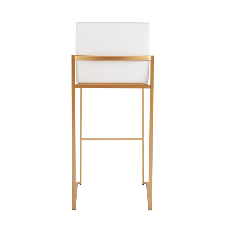 LumiSource Fuji High Back Barstool Set of 2 | Gold Steel and White PU | Kitchen Island & Bar Seating | 40.5in H, 31in Seat | Model B30-FUJIHBAUW2
