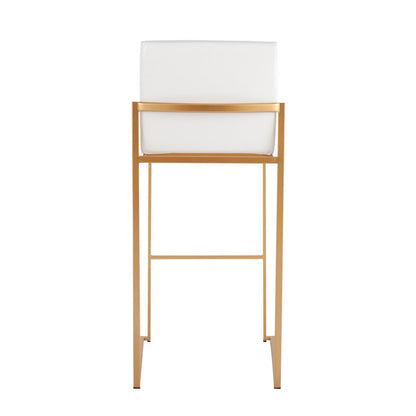 LumiSource Fuji High Back Barstool Set of 2 | Gold Steel and White PU | Kitchen Island & Bar Seating | 40.5in H, 31in Seat | Model B30-FUJIHBAUW2