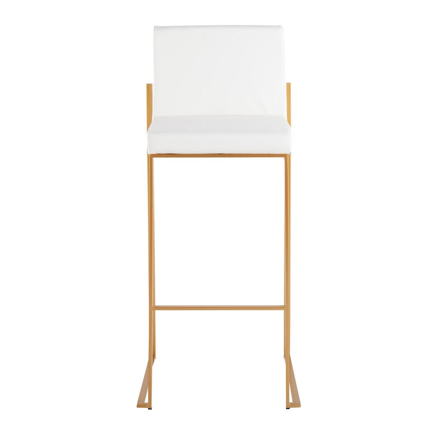 LumiSource Fuji High Back Barstool Set of 2 | Gold Steel and White PU | Kitchen Island & Bar Seating | 40.5in H, 31in Seat | Model B30-FUJIHBAUW2