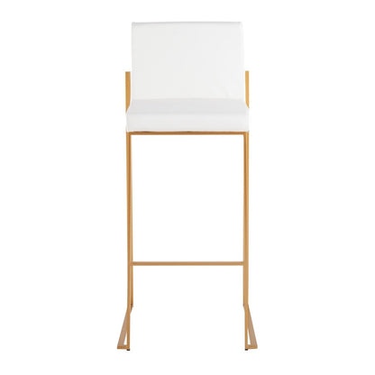 LumiSource Fuji High Back Barstool Set of 2 | Gold Steel and White PU | Kitchen Island & Bar Seating | 40.5in H, 31in Seat | Model B30-FUJIHBAUW2