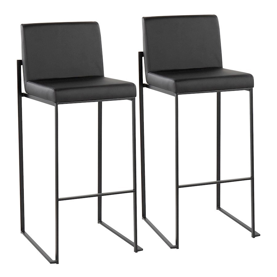 LumiSource Fuji High Back Barstool Set of 2 | Black Steel and Black PU | Kitchen Island & Bar Seating | 40.5in H, 31in Seat | Model B30-FUJIHBBKBK2