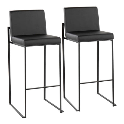 LumiSource Fuji High Back Barstool Set of 2 | Black Steel and Black PU | Kitchen Island & Bar Seating | 40.5in H, 31in Seat | Model B30-FUJIHBBKBK2
