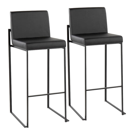 LumiSource Fuji High Back Barstool Set of 2 | Black Steel and Black PU | Kitchen Island & Bar Seating | 40.5in H, 31in Seat | Model B30-FUJIHBBKBK2