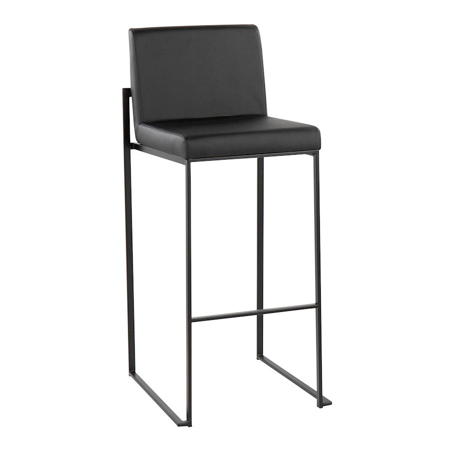 LumiSource Fuji High Back Barstool Set of 2 | Black Steel and Black PU | Kitchen Island & Bar Seating | 40.5in H, 31in Seat | Model B30-FUJIHBBKBK2
