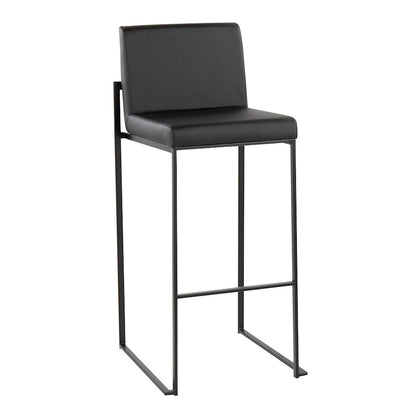 LumiSource Fuji High Back Barstool Set of 2 | Black Steel and Black PU | Kitchen Island & Bar Seating | 40.5in H, 31in Seat | Model B30-FUJIHBBKBK2