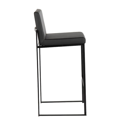 LumiSource Fuji High Back Barstool Set of 2 | Black Steel and Black PU | Kitchen Island & Bar Seating | 40.5in H, 31in Seat | Model B30-FUJIHBBKBK2