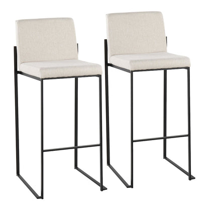 LumiSource Fuji High Back Barstool Set of 2 | Contemporary Black Steel and Beige Fabric | Kitchen Island & Home Bar Seating | Model B30-FUJIHBBKFBG2
