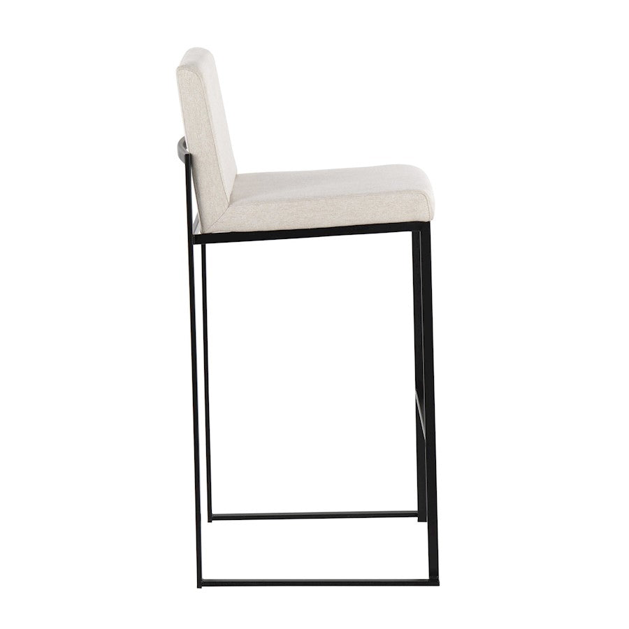 LumiSource Fuji High Back Barstool Set of 2 | Contemporary Black Steel and Beige Fabric | Kitchen Island & Home Bar Seating | Model B30-FUJIHBBKFBG2