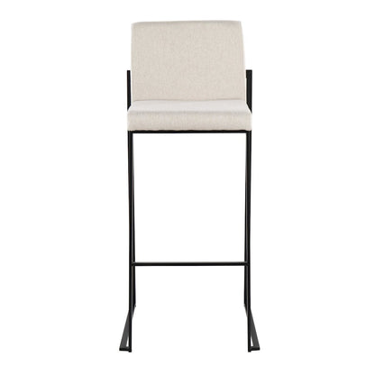 LumiSource Fuji High Back Barstool Set of 2 | Contemporary Black Steel and Beige Fabric | Kitchen Island & Home Bar Seating | Model B30-FUJIHBBKFBG2