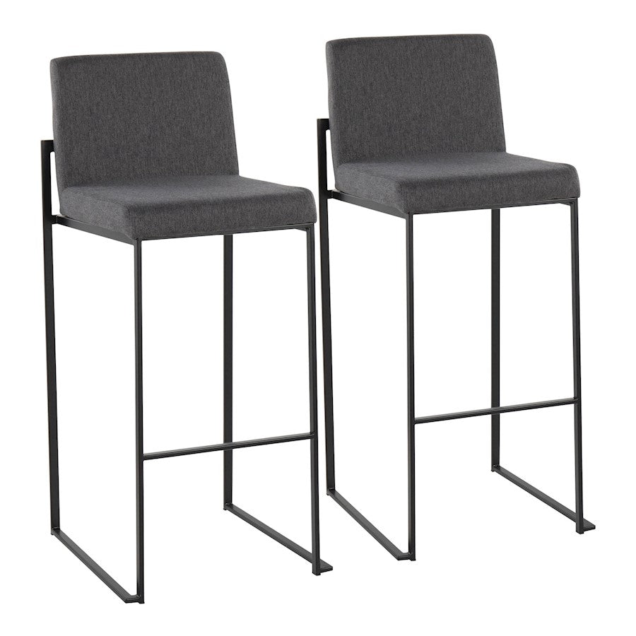LumiSource Fuji High Back Barstool Set of 2 | Contemporary Black Steel and Charcoal Fabric | Kitchen Island & Home Bar | Model B30-FUJIHBBKFCHAR2