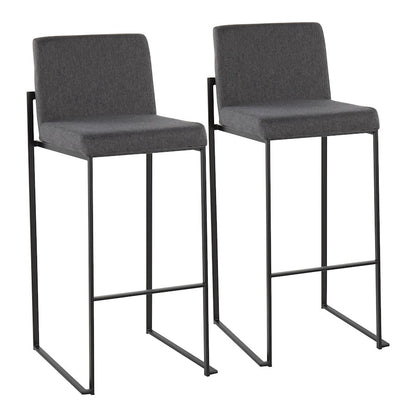 LumiSource Fuji High Back Barstool Set of 2 | Contemporary Black Steel and Charcoal Fabric | Kitchen Island & Home Bar | Model B30-FUJIHBBKFCHAR2