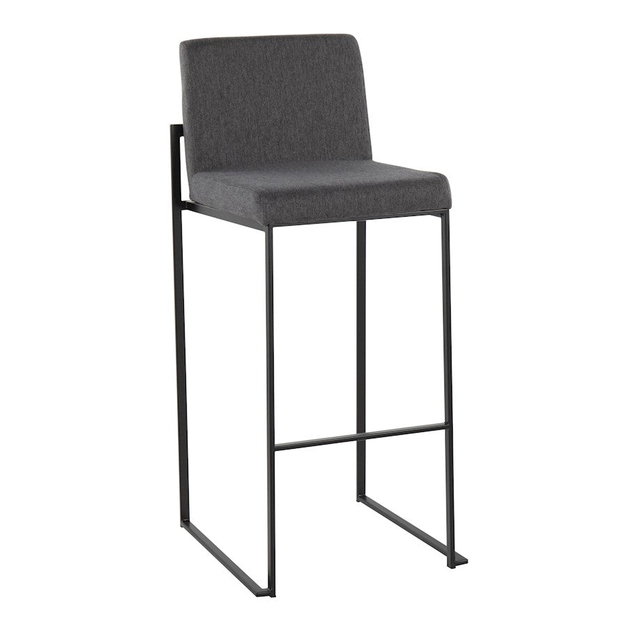 LumiSource Fuji High Back Barstool Set of 2 | Contemporary Black Steel and Charcoal Fabric | Kitchen Island & Home Bar | Model B30-FUJIHBBKFCHAR2