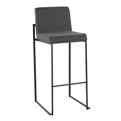 LumiSource Fuji High Back Barstool Set of 2 | Contemporary Black Steel and Charcoal Fabric | Kitchen Island & Home Bar | Model B30-FUJIHBBKFCHAR2