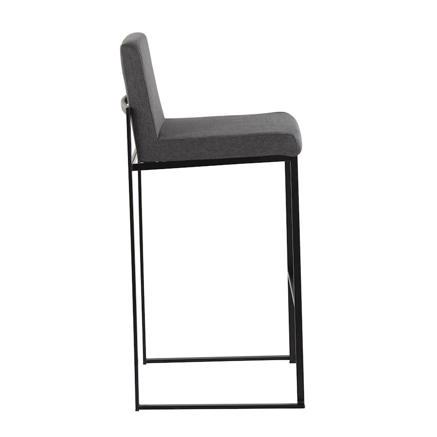 LumiSource Fuji High Back Barstool Set of 2 | Contemporary Black Steel and Charcoal Fabric | Kitchen Island & Home Bar | Model B30-FUJIHBBKFCHAR2