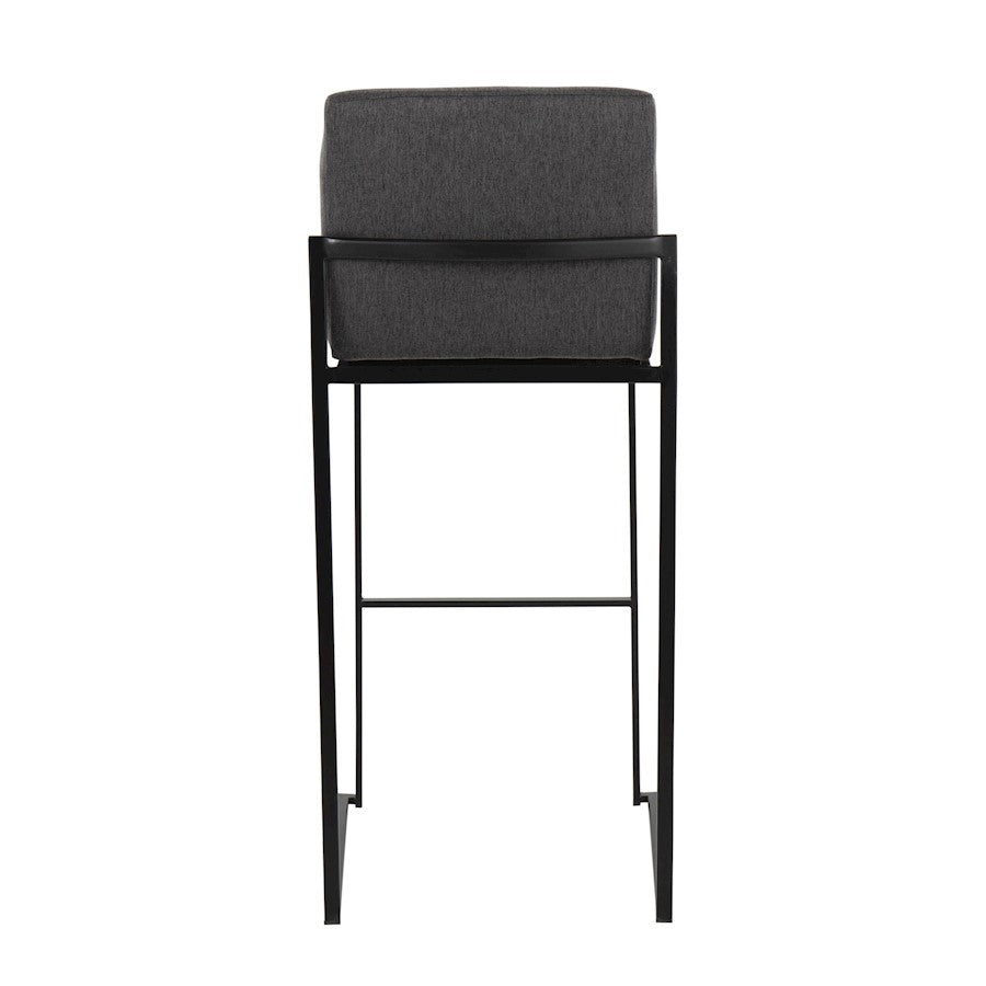 LumiSource Fuji High Back Barstool Set of 2 | Contemporary Black Steel and Charcoal Fabric | Kitchen Island & Home Bar | Model B30-FUJIHBBKFCHAR2