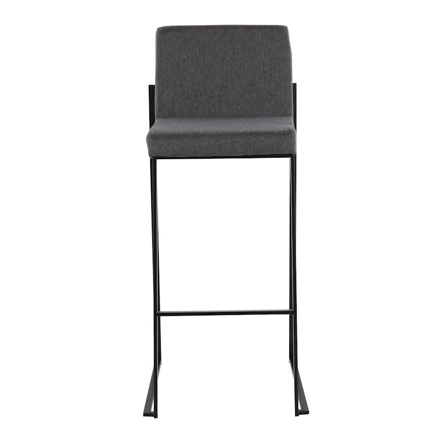 LumiSource Fuji High Back Barstool Set of 2 | Contemporary Black Steel and Charcoal Fabric | Kitchen Island & Home Bar | Model B30-FUJIHBBKFCHAR2