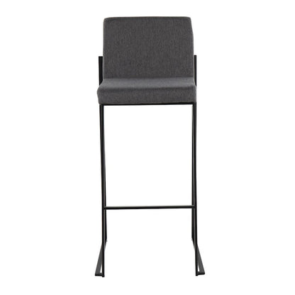 LumiSource Fuji High Back Barstool Set of 2 | Contemporary Black Steel and Charcoal Fabric | Kitchen Island & Home Bar | Model B30-FUJIHBBKFCHAR2