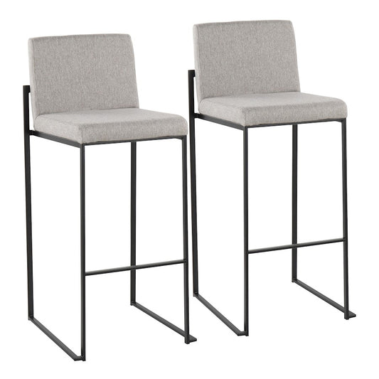 LumiSource Fuji High Back Barstool Set of 2 | Contemporary Black Steel and Grey Fabric | Kitchen Island & Home Bar Seating | Model B30-FUJIHBBKFGY2