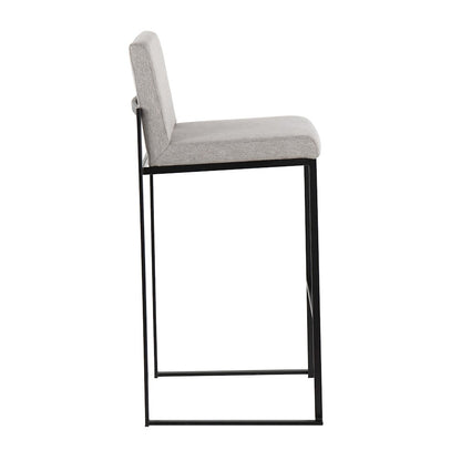 LumiSource Fuji High Back Barstool Set of 2 | Contemporary Black Steel and Grey Fabric | Kitchen Island & Home Bar Seating | Model B30-FUJIHBBKFGY2