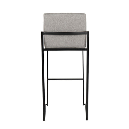 LumiSource Fuji High Back Barstool Set of 2 | Contemporary Black Steel and Grey Fabric | Kitchen Island & Home Bar Seating | Model B30-FUJIHBBKFGY2
