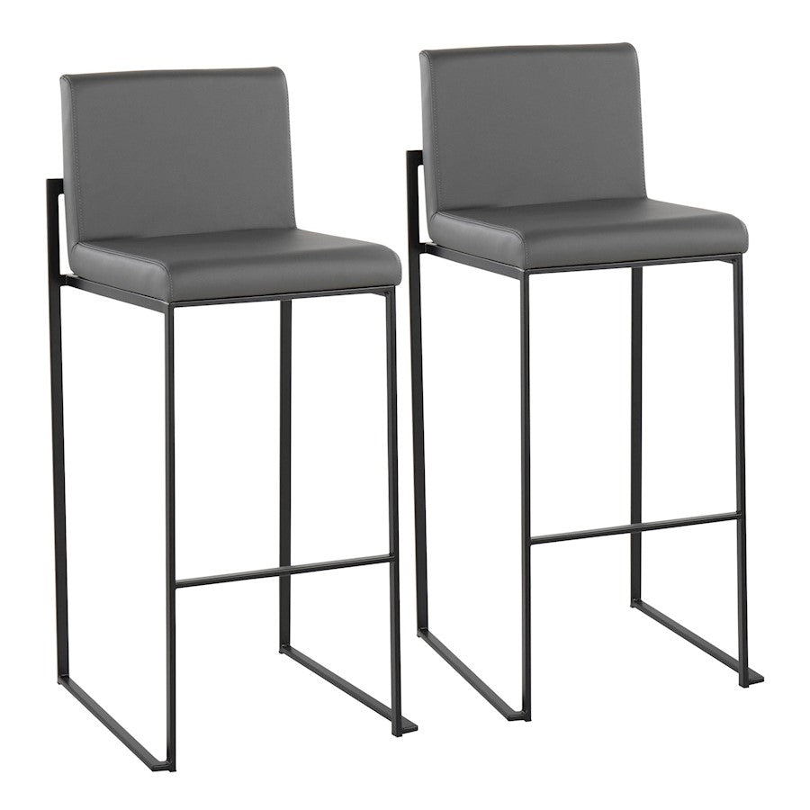 LumiSource Fuji High Back Barstool Set of 2 | Contemporary Black Steel and Grey PU Leather | Kitchen Island & Home Bar | Model B30-FUJIHBBKGY2