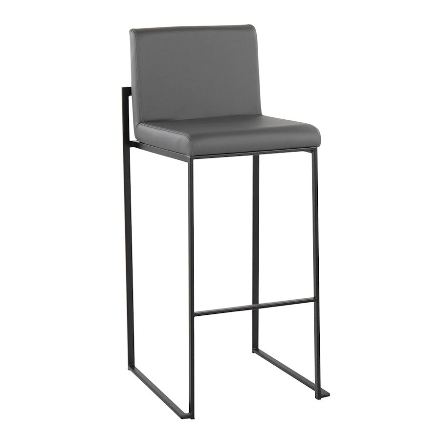 LumiSource Fuji High Back Barstool Set of 2 | Contemporary Black Steel and Grey PU Leather | Kitchen Island & Home Bar | Model B30-FUJIHBBKGY2