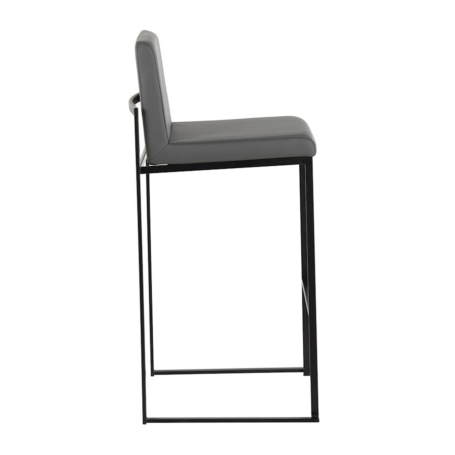 LumiSource Fuji High Back Barstool Set of 2 | Contemporary Black Steel and Grey PU Leather | Kitchen Island & Home Bar | Model B30-FUJIHBBKGY2