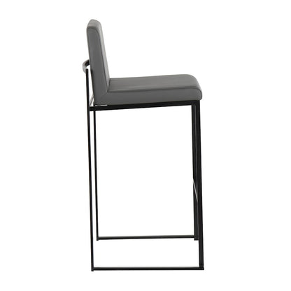 LumiSource Fuji High Back Barstool Set of 2 | Contemporary Black Steel and Grey PU Leather | Kitchen Island & Home Bar | Model B30-FUJIHBBKGY2