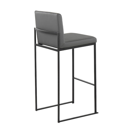 LumiSource Fuji High Back Barstool Set of 2 | Contemporary Black Steel and Grey PU Leather | Kitchen Island & Home Bar | Model B30-FUJIHBBKGY2