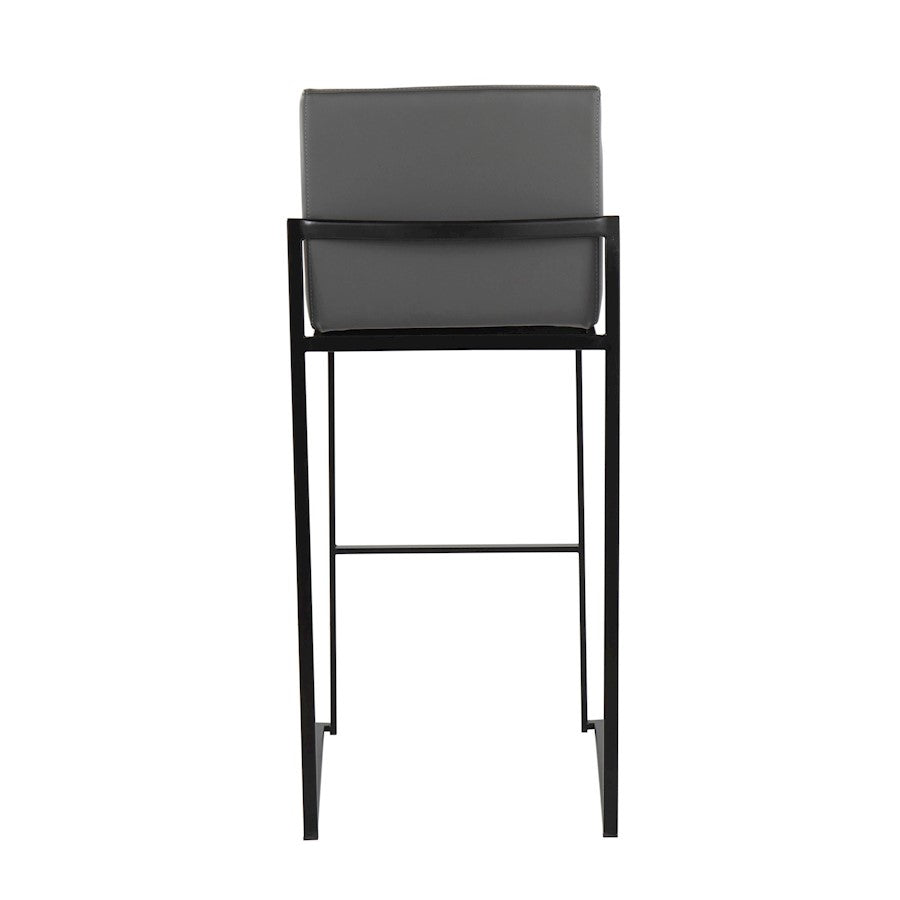 LumiSource Fuji High Back Barstool Set of 2 | Contemporary Black Steel and Grey PU Leather | Kitchen Island & Home Bar | Model B30-FUJIHBBKGY2