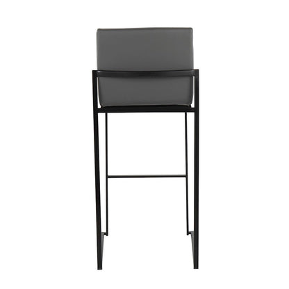 LumiSource Fuji High Back Barstool Set of 2 | Contemporary Black Steel and Grey PU Leather | Kitchen Island & Home Bar | Model B30-FUJIHBBKGY2
