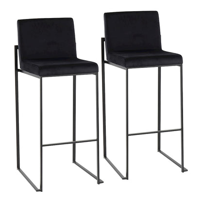 LumiSource Fuji High Back Barstool Set of 2 | Black Steel Frame and Black Velvet Upholstery | Kitchen Island & Home Bar | Model B30-FUJIHBBKVBK2
