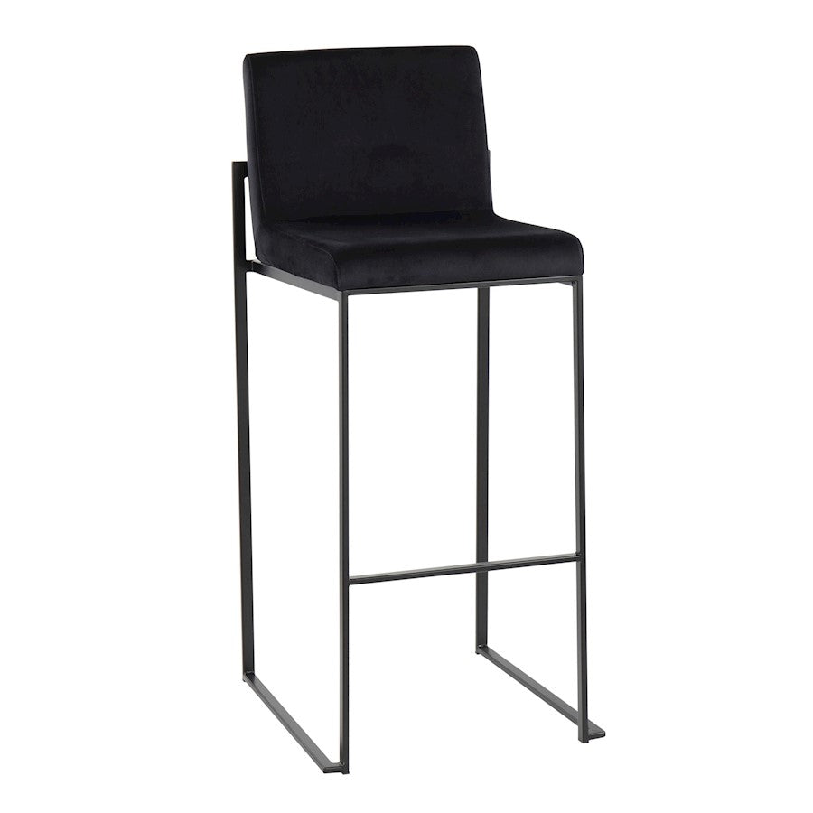 LumiSource Fuji High Back Barstool Set of 2 | Black Steel Frame and Black Velvet Upholstery | Kitchen Island & Home Bar | Model B30-FUJIHBBKVBK2