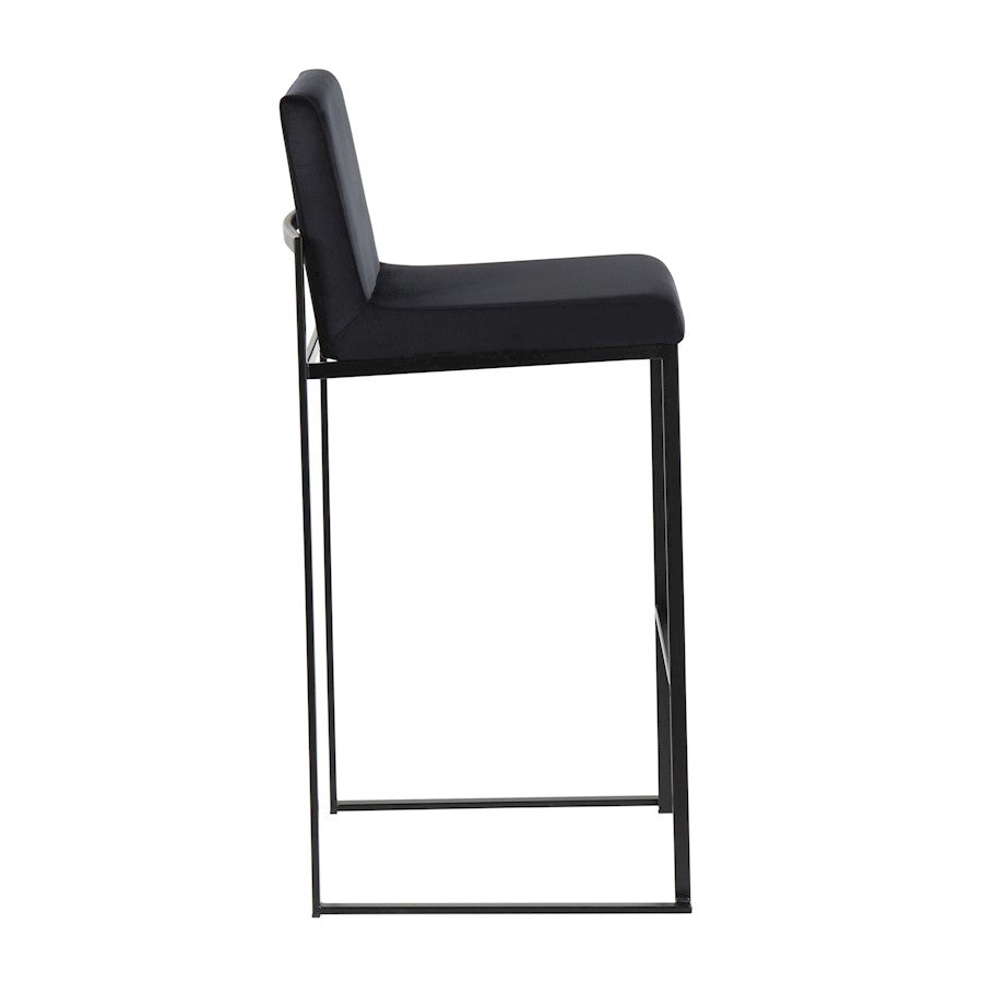 LumiSource Fuji High Back Barstool Set of 2 | Black Steel Frame and Black Velvet Upholstery | Kitchen Island & Home Bar | Model B30-FUJIHBBKVBK2