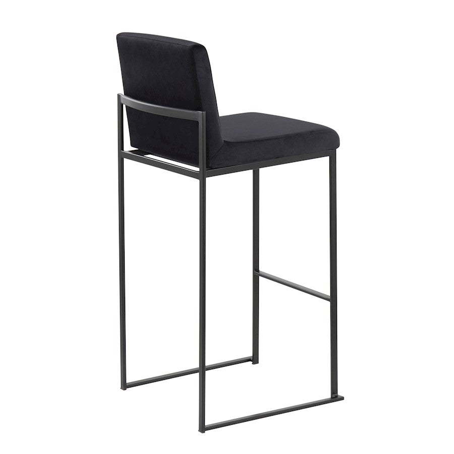 LumiSource Fuji High Back Barstool Set of 2 | Black Steel Frame and Black Velvet Upholstery | Kitchen Island & Home Bar | Model B30-FUJIHBBKVBK2