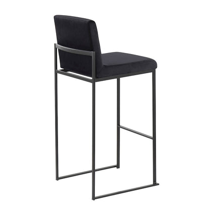 LumiSource Fuji High Back Barstool Set of 2 | Black Steel Frame and Black Velvet Upholstery | Kitchen Island & Home Bar | Model B30-FUJIHBBKVBK2
