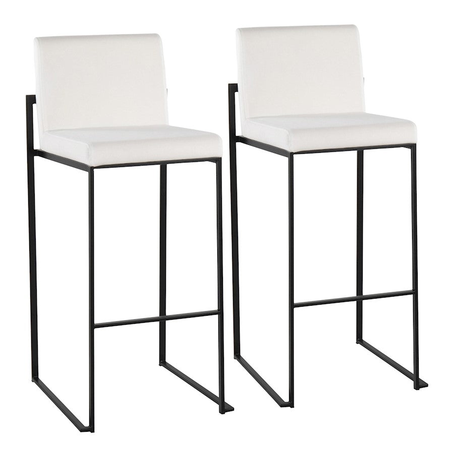 LumiSource Fuji High Back Barstool Set of 2 | Black Steel Frame and White Velvet Upholstery | Kitchen Island & Home Bar | Model B30-FUJIHBBKVW2