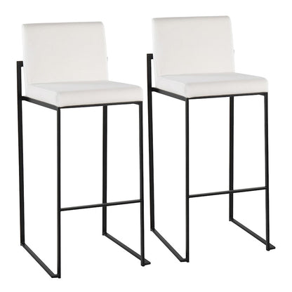 LumiSource Fuji High Back Barstool Set of 2 | Black Steel Frame and White Velvet Upholstery | Kitchen Island & Home Bar | Model B30-FUJIHBBKVW2