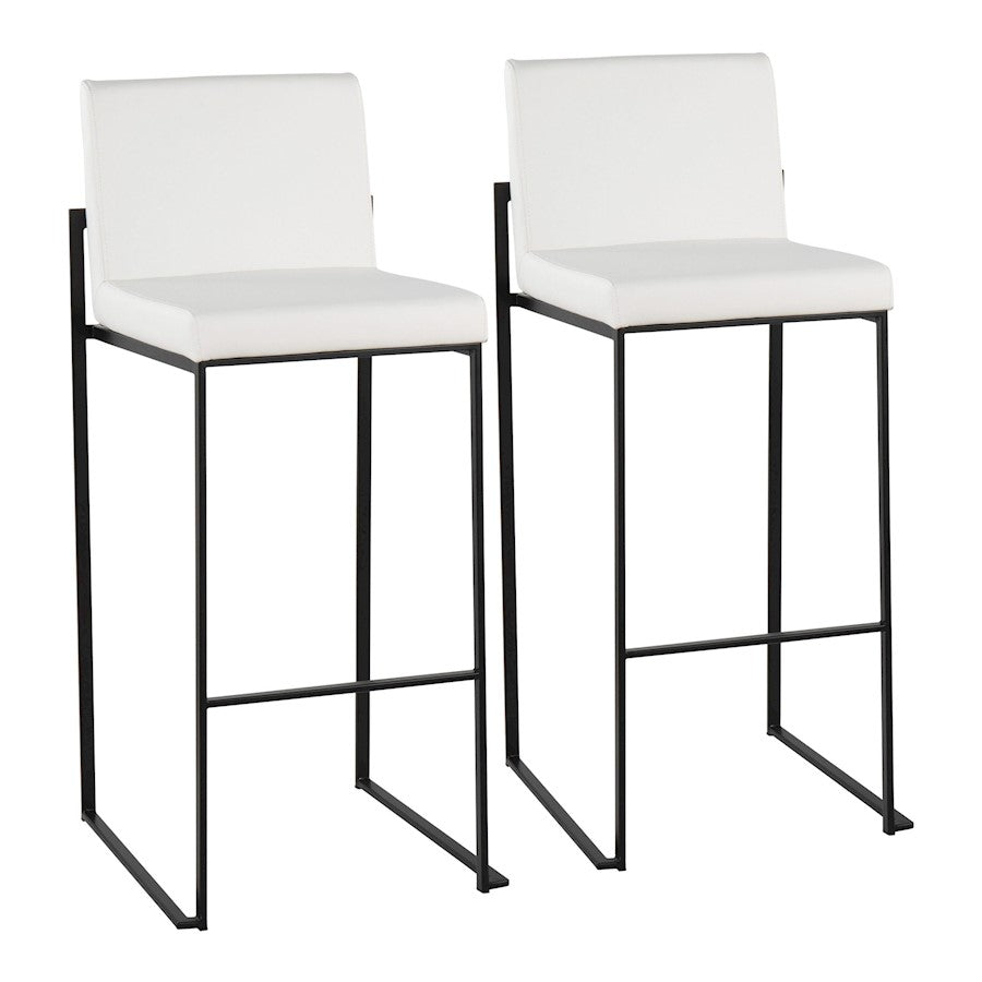 LumiSource Fuji High Back Barstool Set of 2 | Black Steel Frame and White PU Upholstery | Kitchen Island & Home Bar Seating | Model B30-FUJIHBBKW2