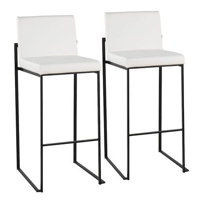 LumiSource Fuji High Back Barstool Set of 2 | Black Steel Frame and White PU Upholstery | Kitchen Island & Home Bar Seating | Model B30-FUJIHBBKW2